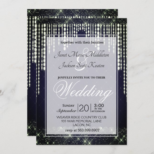 Navy Blue Diamond Wedding Einladung (Vorne/Hinten)