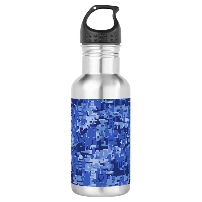 Navy Blue Digital Camo Camouflage Texture Edelstahlflasche (Vorderseite)
