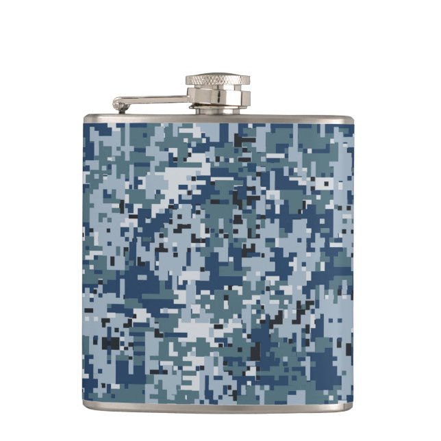 Navy Blue Digital Camouflage Deco Flachmann (Vorderseite)