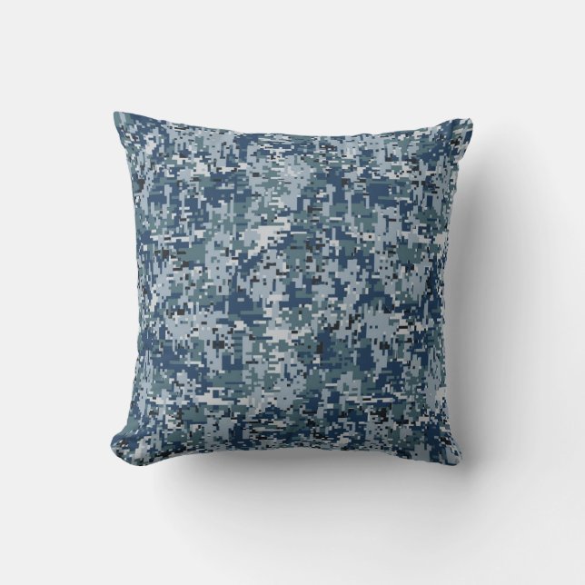 Navy Blue Digital Camouflage Design Kissen (Vorderseite)