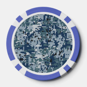 Navy Blue Digital Camouflage Design Pokerchips