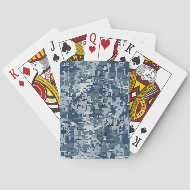 Navy Blue Digital Camouflage Design Spielkarten (Rückseite)