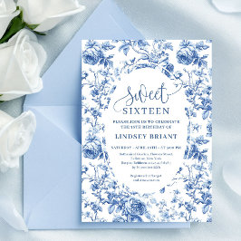 Navy Blue Digital Floral Invitation 16th Birthday Einladung