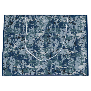 Navy Blue Digital Pixels Camouflage Deco Große Geschenktüte