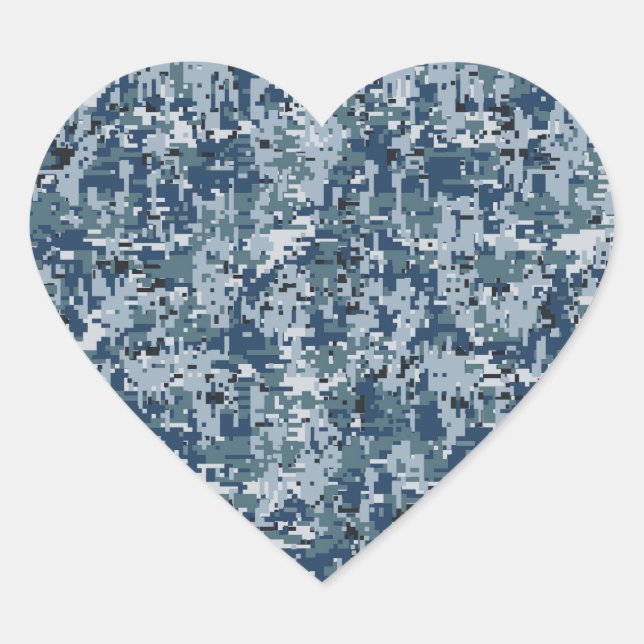 Navy Blue Digital Pixels Camouflage Deco Herz-Aufkleber (Vorderseite)