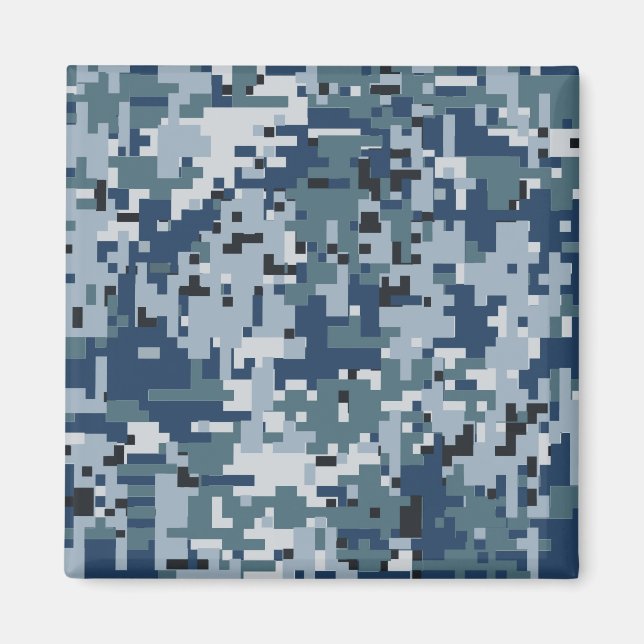 Navy Blue Digital Pixels Camouflage Deco Magnet (Vorne)