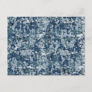Navy Blue Digital Pixels Camouflage Deco Postkarte