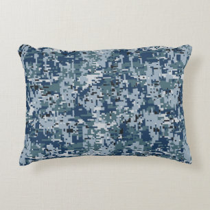Navy Blue Digital Pixels Camouflage Deco Zierkissen