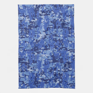 Navy Blue Digital Pixels Camouflage Texture Decor Geschirrtuch