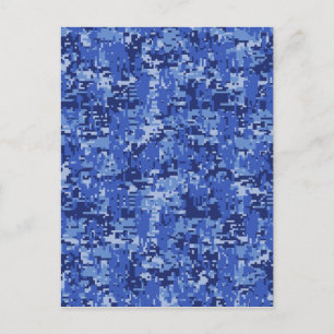 Navy Blue Digital Pixels Camouflage Texture Decor Postkarte