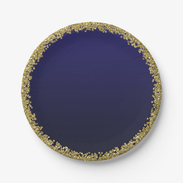 Navy Blue Dipped Gold Glitzer Glam Sparkle Party Pappteller (Vorderseite)
