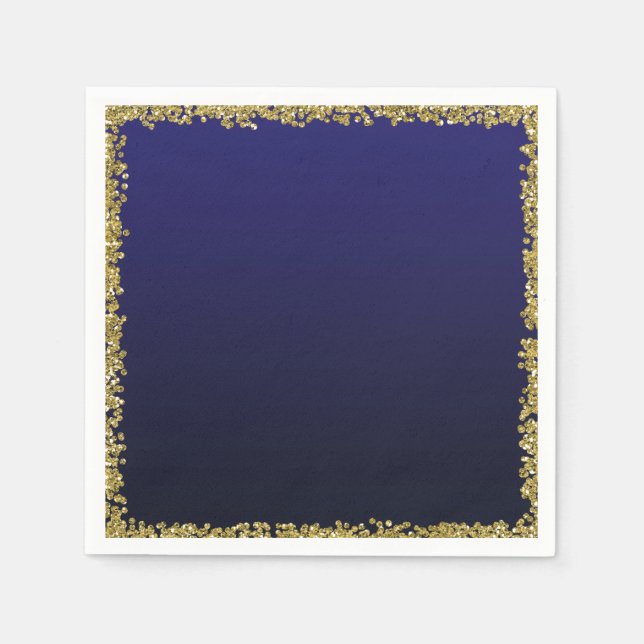 Navy Blue Dipped Gold Glitzer Glam Sparkle Party Serviette (Vorderseite)