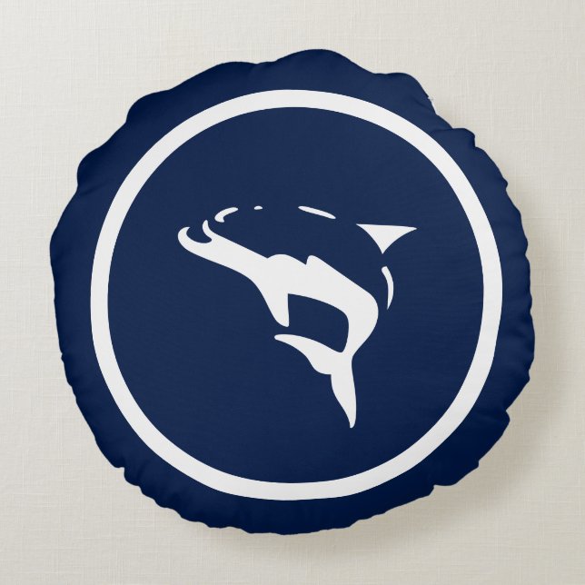 Navy Blue DOLPHIN nautisch Rundes Kissen (Rückseite)