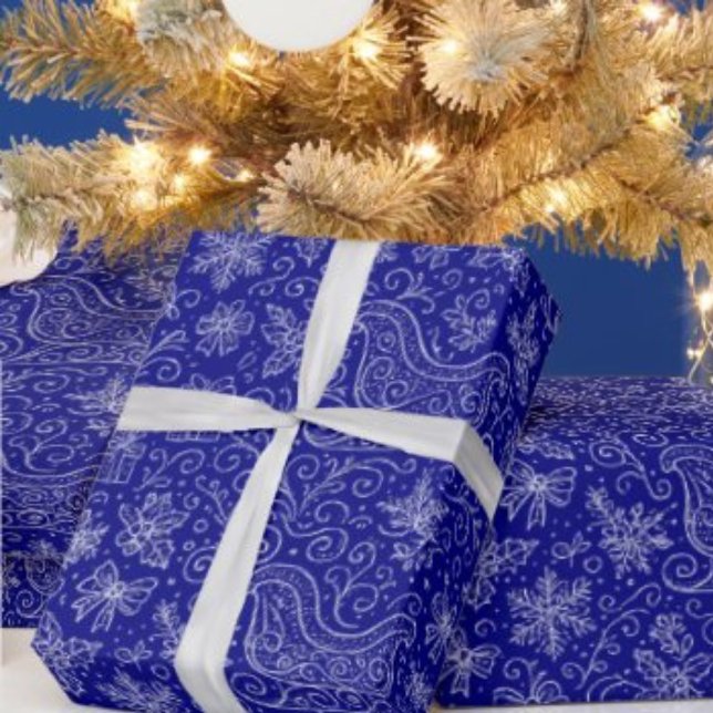 Navy Blue Doodle Christmas Sleigh Pattern Geschenkpapier (Von Creator hochgeladen)