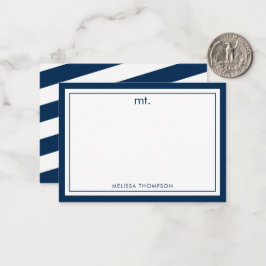 Navy Blue Double Border Modern Monogram Strichen Mitteilungskarte