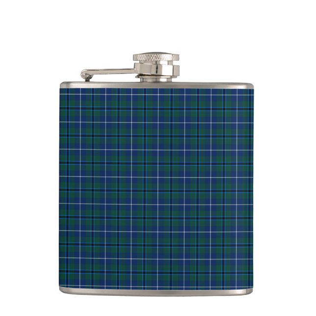 Navy Blue Douglas Clan Modern Scottish Kariert Flachmann (Vorderseite)