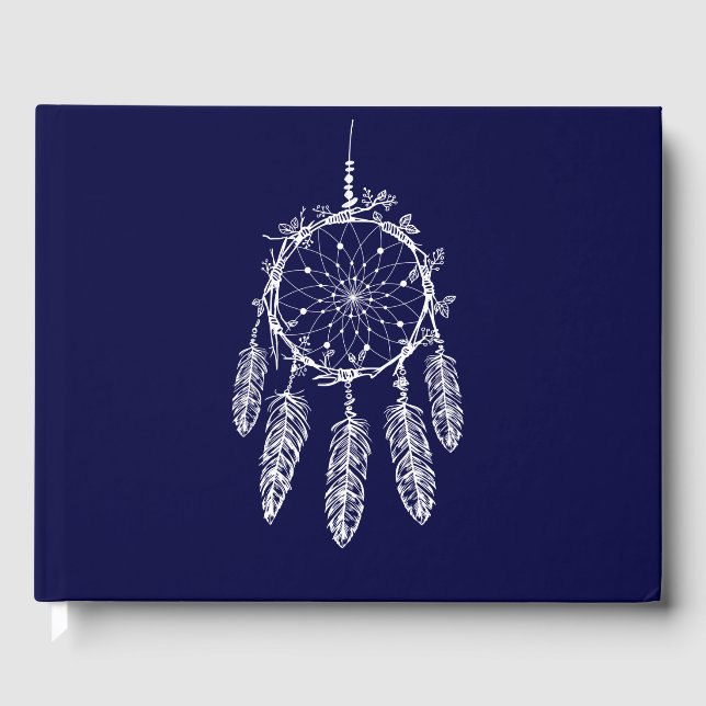 Navy Blue Dream Catcher Native American Wedding Gästebuch (Vorderseite)