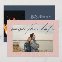 Navy Blue Dusty Rose Elegantes Foto an der Grenze Save The Date