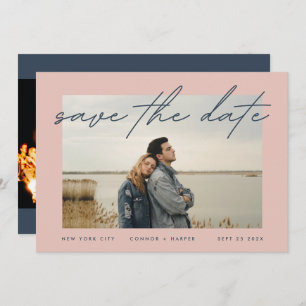 Navy Blue Dusty Rose Elegantes Foto an der Grenze Save The Date