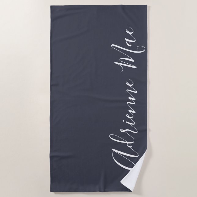 Navy Blue einfach Personalisiert Strandtuch (Vorderseite)