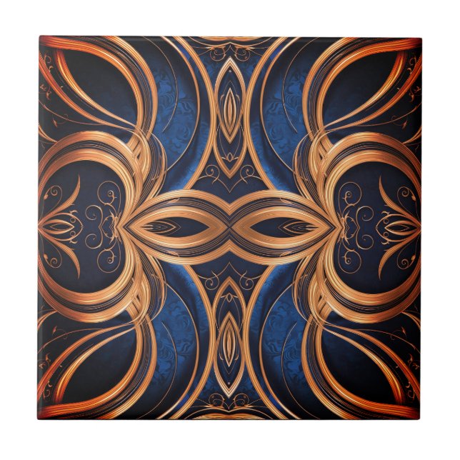 Navy Blue Elegance in Curved Symmetry Fliese (Vorderseite)