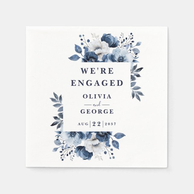 Navy Blue EleganCountry Floral Engagement Party Serviette (Vorderseite)