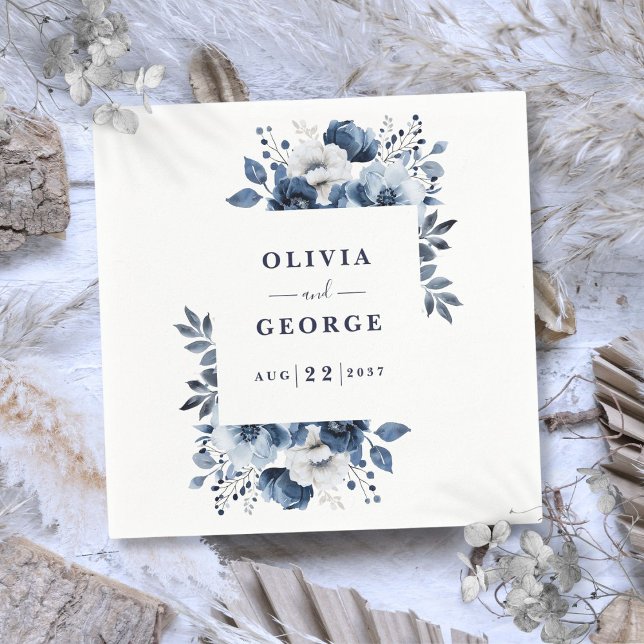 Navy Blue EleganCountry Floral Wedding Napkin Serviette (Navy Blue Elegant Country Floral Wedding Napkin)