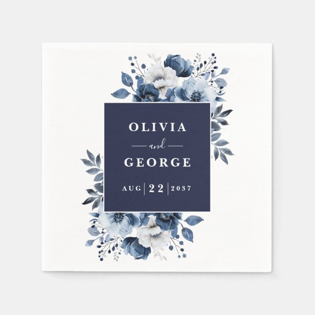 Navy Blue EleganCountry Floral Wedding Napkin Serviette (Vorderseite)