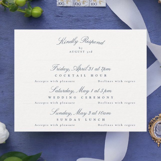 Navy Blue Elegant Calligraphy multi-event RSVP Karte (Von Creator hochgeladen)
