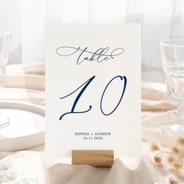 Navy Blue Elegant Calligraphy Table 10 Wedding Tischnummer (Von Creator hochgeladen)