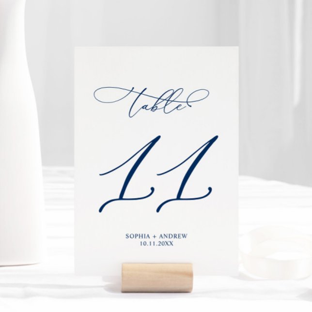 Navy Blue Elegant Calligraphy Table 11 Wedding Tischnummer (Von Creator hochgeladen)