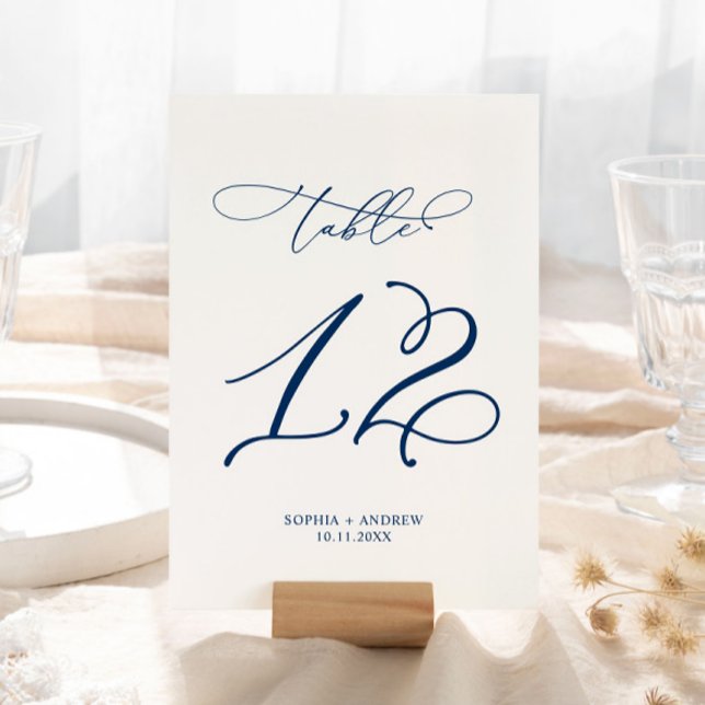 Navy Blue Elegant Calligraphy Table 12 Wedding Tischnummer (Von Creator hochgeladen)