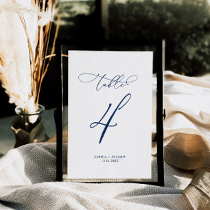 Navy Blue Elegant Calligraphy Table 4 Wedding Tischnummer