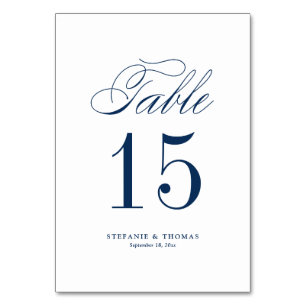 Navy Blue Elegant Classic Script Wedding Tischnummer