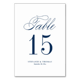 Navy Blue Elegant Classic Script Wedding Tischnummer