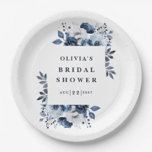 Navy Blue Elegant Country Floral Brautparty Pappteller