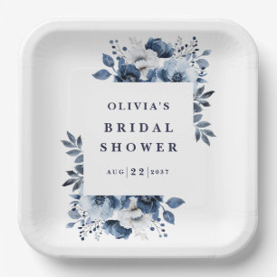 Navy Blue Elegant Country Floral Brautparty Pappteller