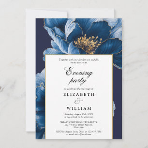 Navy Blue Elegant Floral Abend Party Hochzeit Einladung