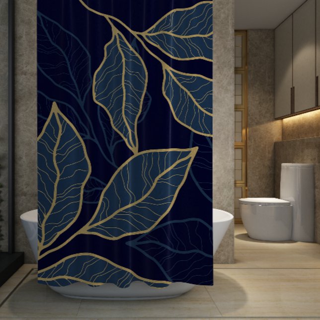Navy Blue Elegant Luxurious Gold Leaf Duschvorhang (Navy Blue Elegant Luxurious Gold Leaf Shower Curtain)