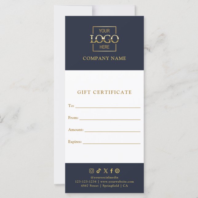 Navy Blue Elegant Modern Business Logo Gift Card (Vorderseite)