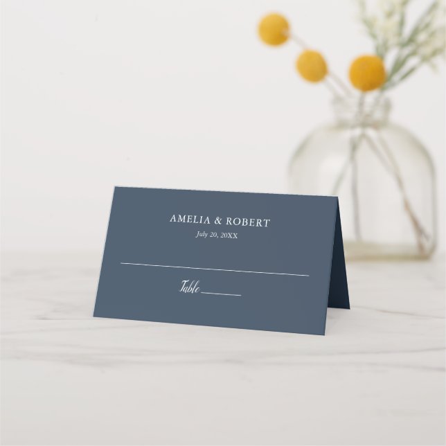 Navy Blue Elegant Modernes Einfaches Platzkarte (Vorderseite)