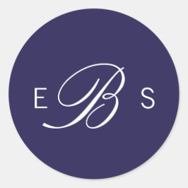 Navy Blue Elegant Monogram Circle Wedding Stickers