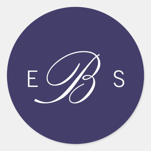 Navy Blue Elegant Monogram Circle Wedding Stickers (Vorderseite)