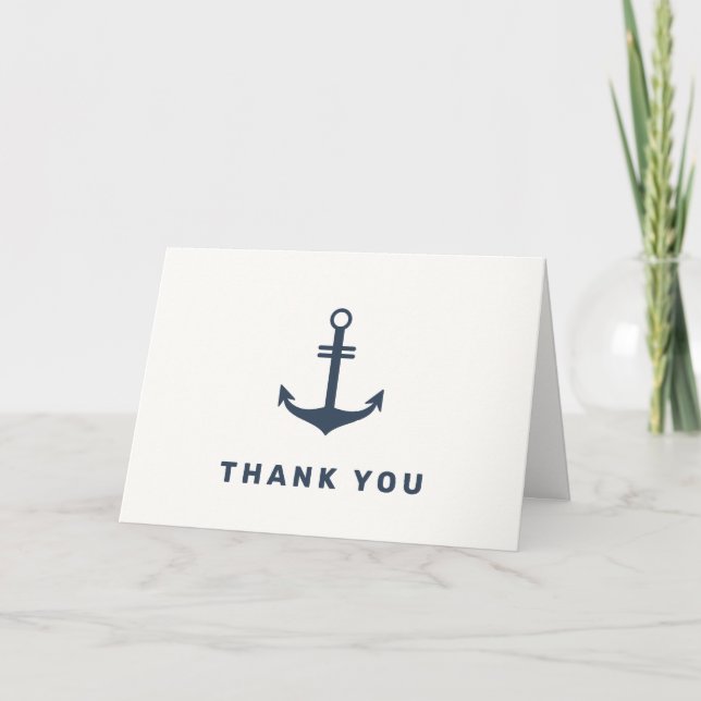 Navy Blue Elegant Nautical Anchor Baby Shower Dankeskarte (Vorderseite)