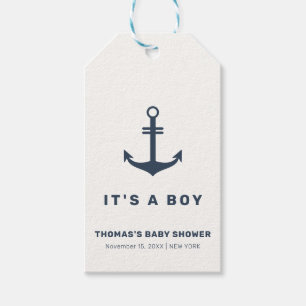 Navy Blue Elegant Nautical Anchor Baby Shower Geschenkanhänger