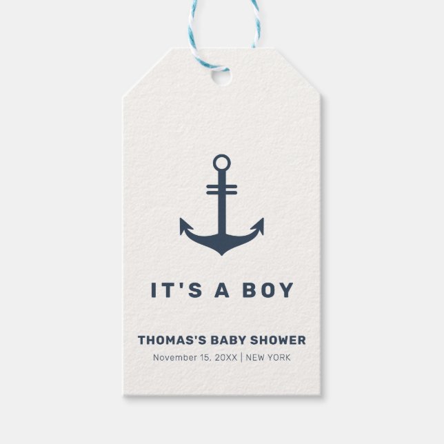 Navy Blue Elegant Nautical Anchor Baby Shower Geschenkanhänger (Vorderseite)