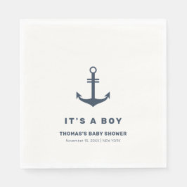Navy Blue Elegant Nautical Anchor Baby Shower Serviette
