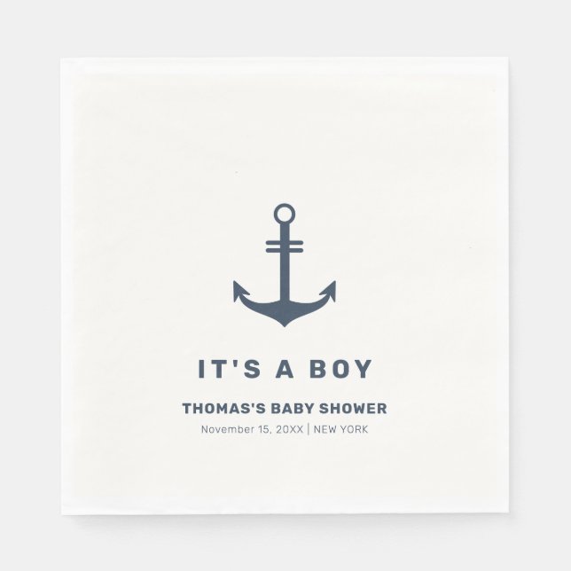Navy Blue Elegant Nautical Anchor Baby Shower Serviette (Vorderseite)
