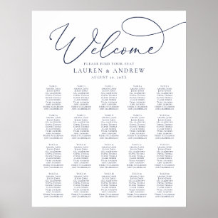 Navy Blue Elegant Print/Digital 20 Seating Chart Poster