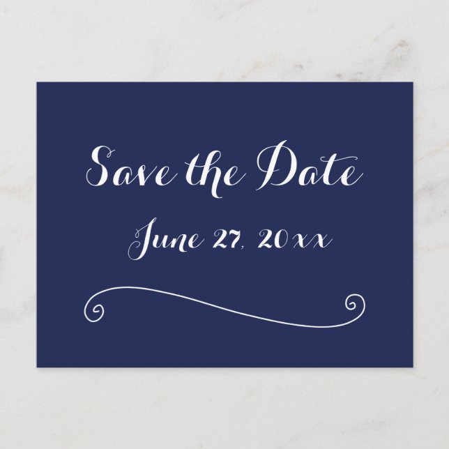 Navy Blue Elegant Save the Date Postkarten (Vorderseite)